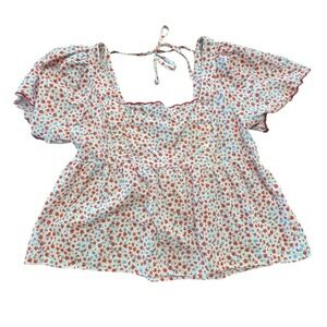 Old Navy Womens Top Crop Peasant Floral Tie Back Cottagecore Dainty Flow Boho XL
